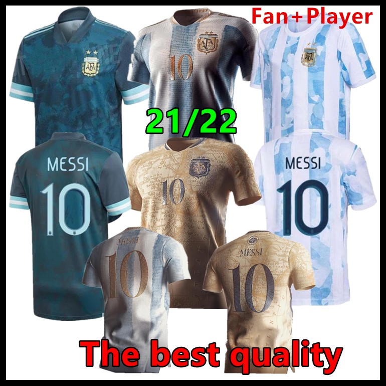 

Argentina soccer Jersey Fans and player version 2021 Copa america MESSI DYBALA AGUERO football shirt Men + Kids kit sets uniforms 20 21, Gold