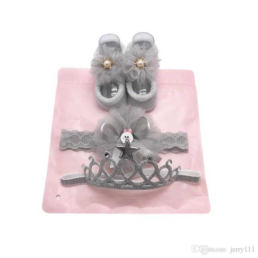 Newborn Baby Headband+Socks Cute Crown Bows Baby Girl Headbands Infant Girls Hair Band Haarband Baby Hair Accessories DHL LE351
