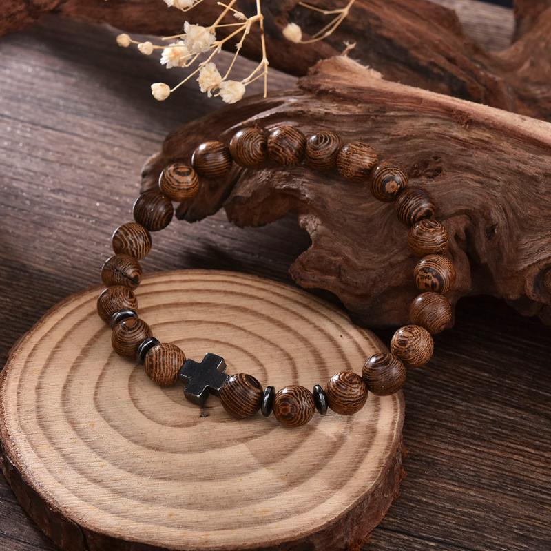 

Beaded, Strands Vintage Cross Bracelet Women Men Hematite Wooden Bracelets Stretchy Beads Party Yaga Jewelry Gift
