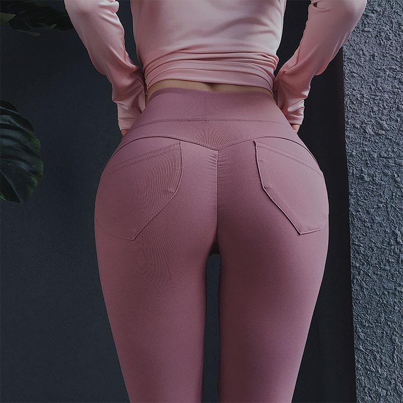 

Sexy Pocket Hips Up Gym Sport Tights Women Quick Dry High Waist Yoga Fitness Leggings Squatproof Yoga Workout Skinny Pants, Black