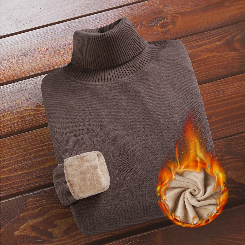 

2021 New Men's Velvet Male Winter Turtleneck Base Shirt Thick Knitted Fashion Solid Sweater Mens Slim Wool Liner Pullovers LP1M, Jr2309khaki