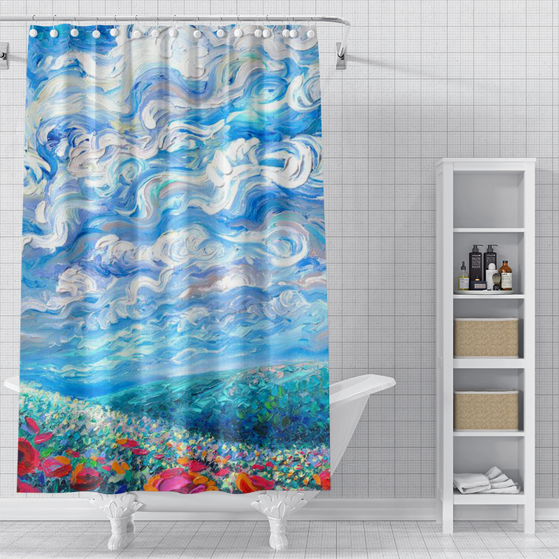 

blue sky animated character pattern 3d printed shower curtain waterproof, antifouling, durable, fine workmanship