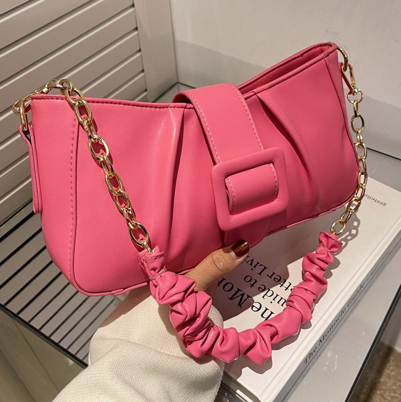 

Wholesale factory ladies shoulder bags small fresh solid color leather handbag street fashions fold chain bag sweet ladiess square buckle fashion backpack, Fuchsia