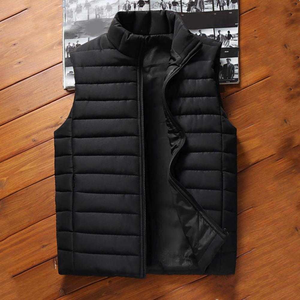 

Fashion Sleeveless Stand Collar Men Waistcoat Slim Thicken Warm Zipper Closure Winter Vest Windproof Men Clothes 2021 New H0823, Dark blue