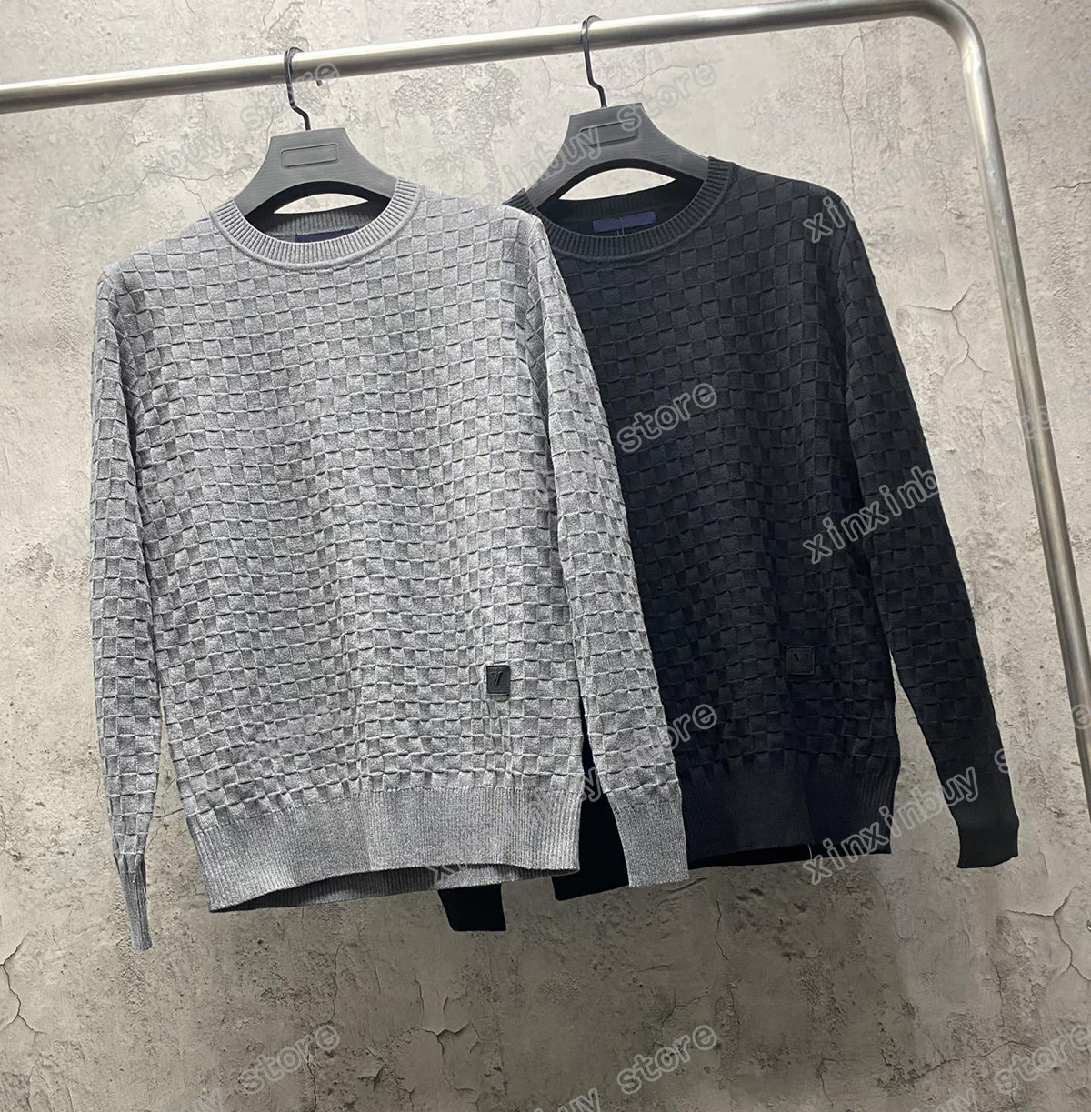 

21ss Designers Sweaters Luxury Mens Womens Lattice Jacquard Letter Label Paris Fashion Top Quality, Gray