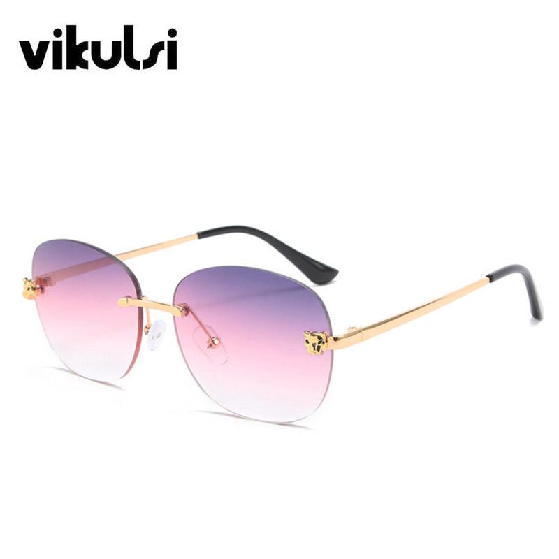 

Sunglasses Fashion Rimless For Women Designer Female Gradient Shades Women's Oval Sun Glasses Metal Frame Eyewear