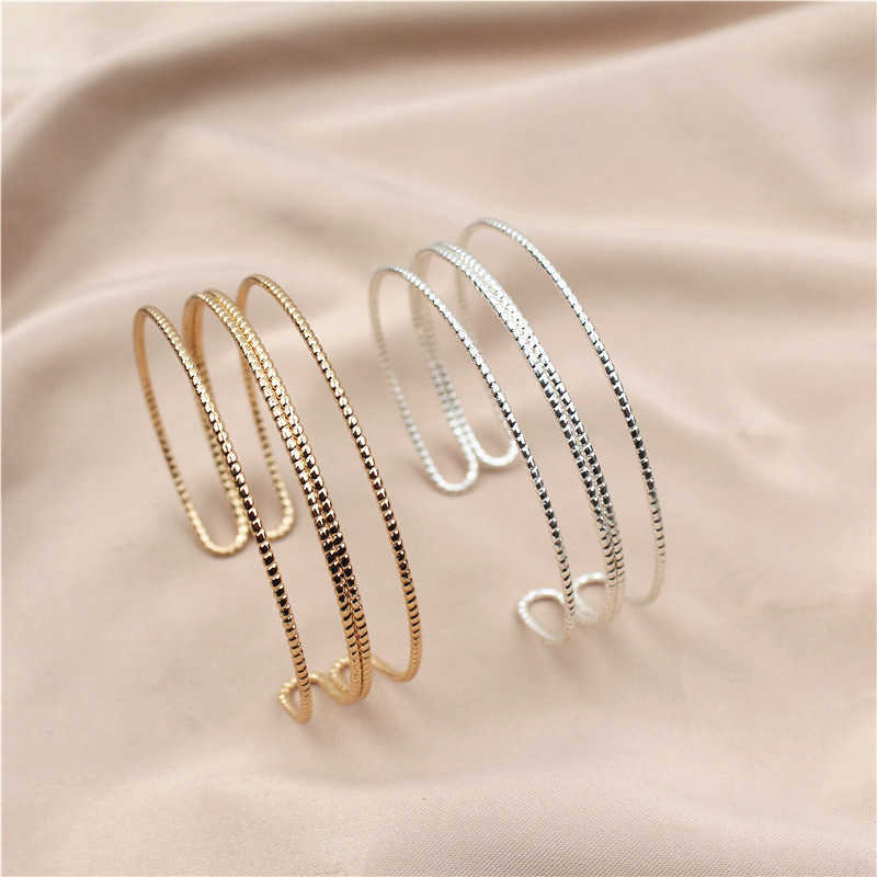 

New Arrival Gold Silver Color Alloy Simple Multilayers Open Cuff Bangle for Women Fashion Bracelet Jewelry Party Gift Q0719
