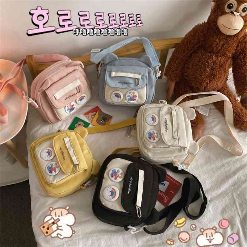 

Cute ancient style cute little bear modeling soft student messenger funny one shoulder bag girl, White