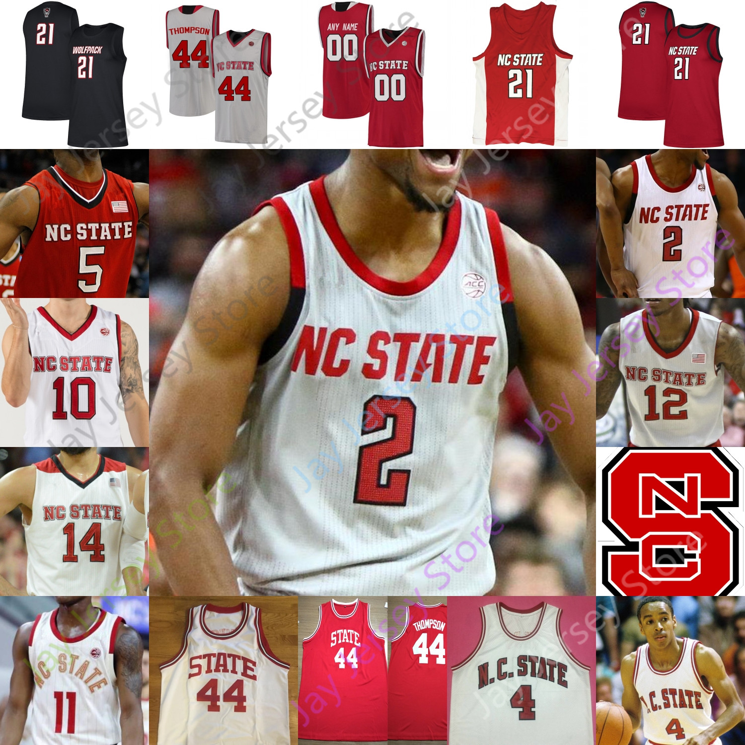 

Custom 2022 NC State Wolfpack Basketball Jersey NCAA College Smith Jr Thompson Warren Gugliotta Webb Hickson, Grey