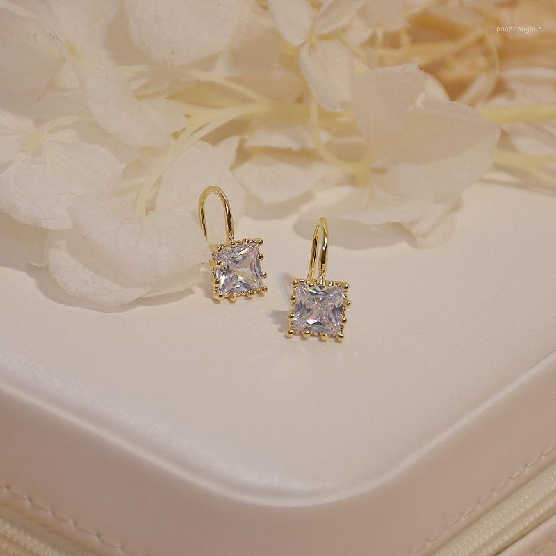 

Stud Design Fashion Korea Jewelery Crystal Square Earrings For Woman Holiday Party Exquisite Zirconia Geometric Earring, Golden;silver
