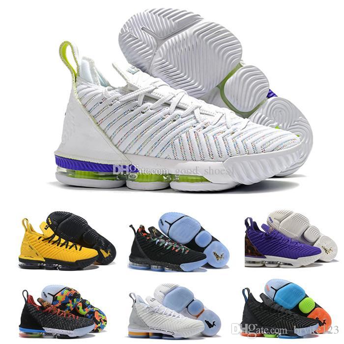 

Lebron 16 Basketball shoes For 2019 Men Oreo Bred White Battleknit Baskets Sports Trainers Breathable Sneakers Size 7-12, Black