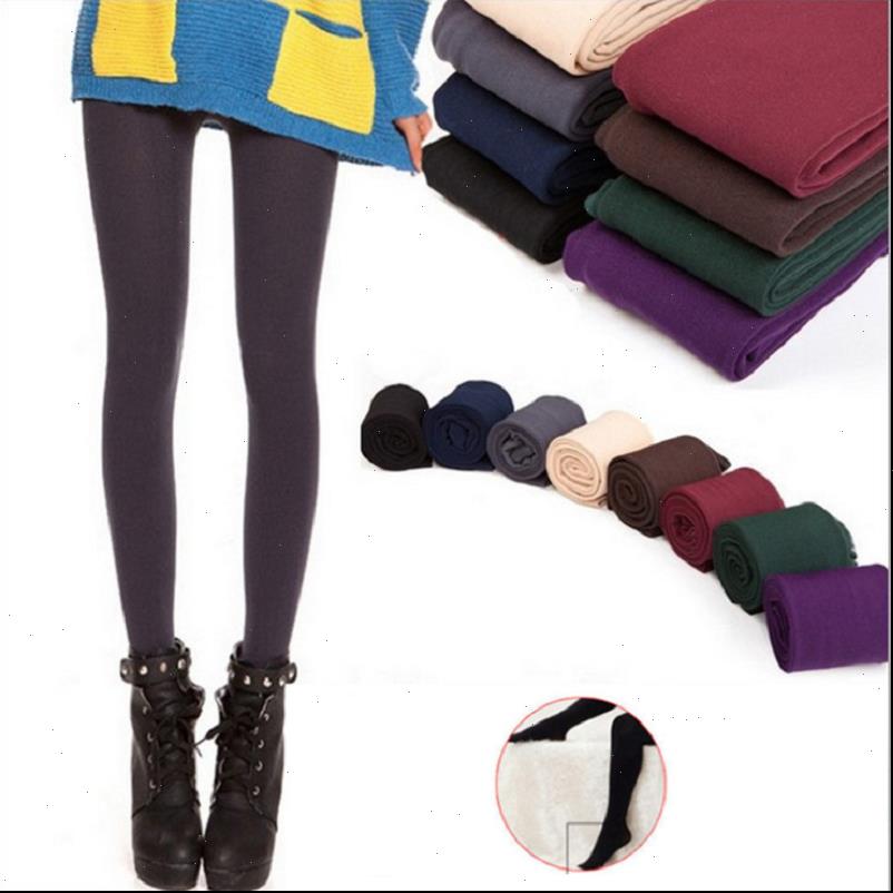 

autumn winter thick warm siamese women legging candy color brushed charcoal stretch fleece soft lined thermal, Black