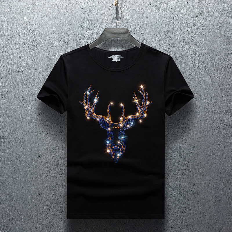 

2021 New Plus Size 7xl Cotton Rhinestones Men Short Sleeve Fashion Man Streetwear O-neck Slim Fit T-shirt Y73x, Beige