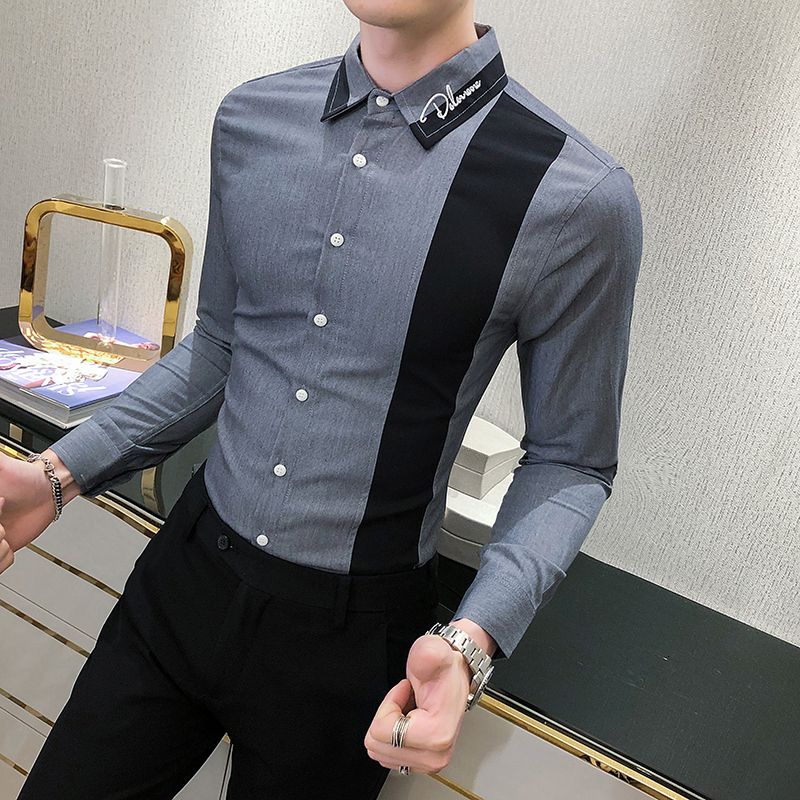 

2021 New Autumn Fashion Shirt Shredded Male Design Long Sleeve Korean Casual Shirts Fine Adjustment Formal Business Wear Men's Blouse 3xl Mb, Black;brown