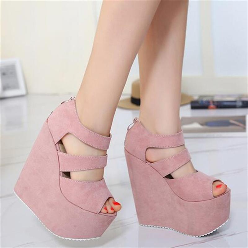 

Summer Night Party Ladies High Heel Sandals 17CM High Heels Platform Wedges Pumps For Women Fashion Ladies Black Thick Sole Shoe, Pink