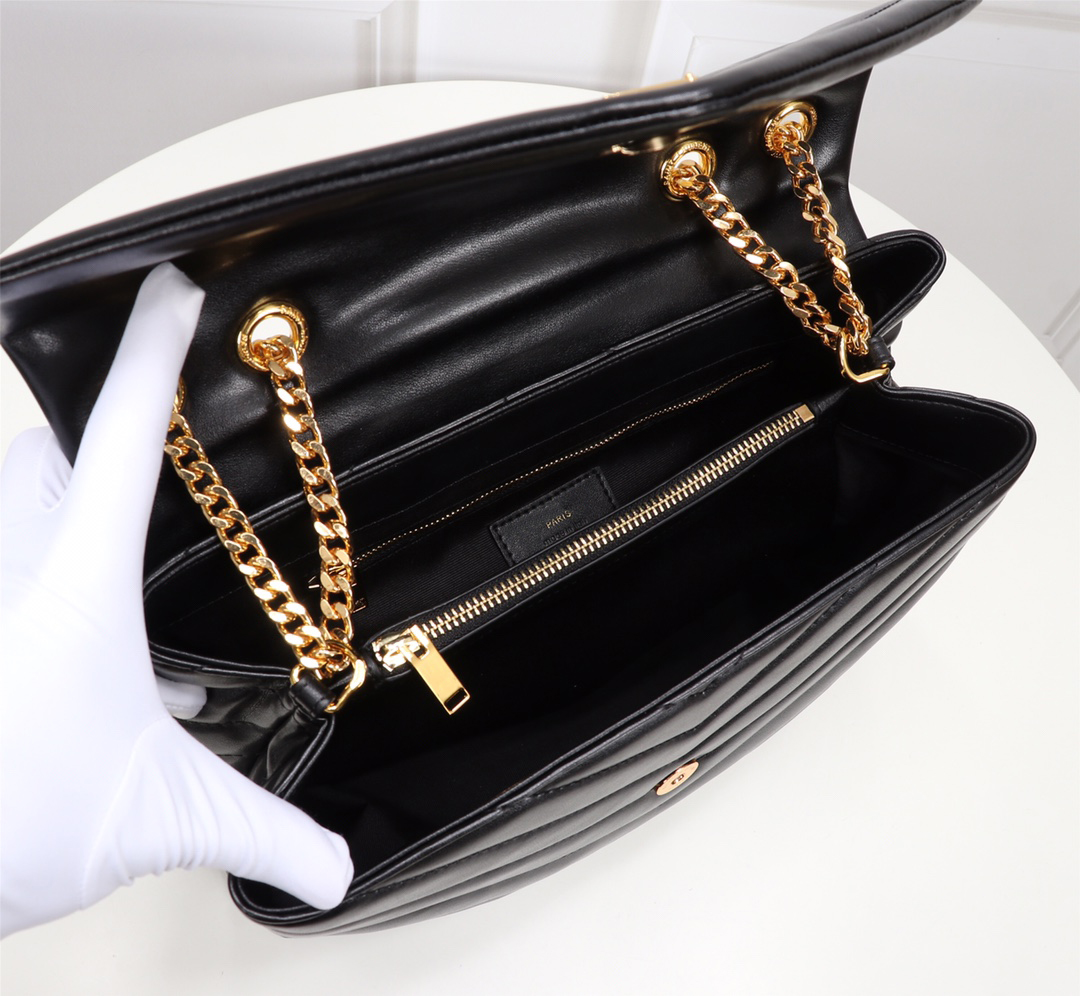 

LOULOU WOMEN luxurys designers bags genuine leather messenger crossbody chain shoulder bag WOMAN purse key card Wallet Handbag, Cow leathe black chain