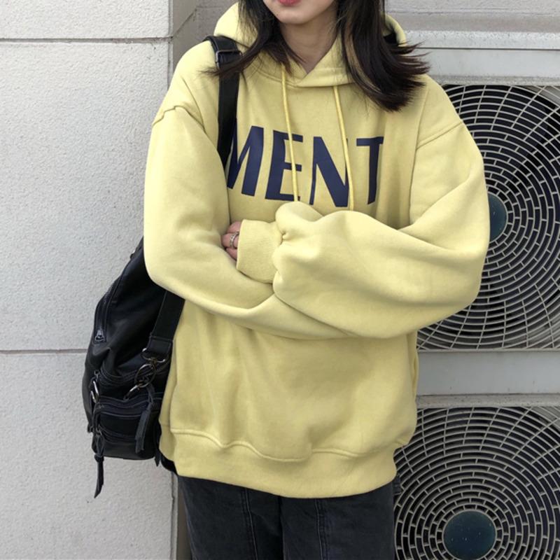 

Women's Hoodies & Sweatshirts Lazy Wind Plush Hoodie Fall Winter Loose Bf Versatile Letter Printed Long Sleeve Jacket Fashion, Yellow
