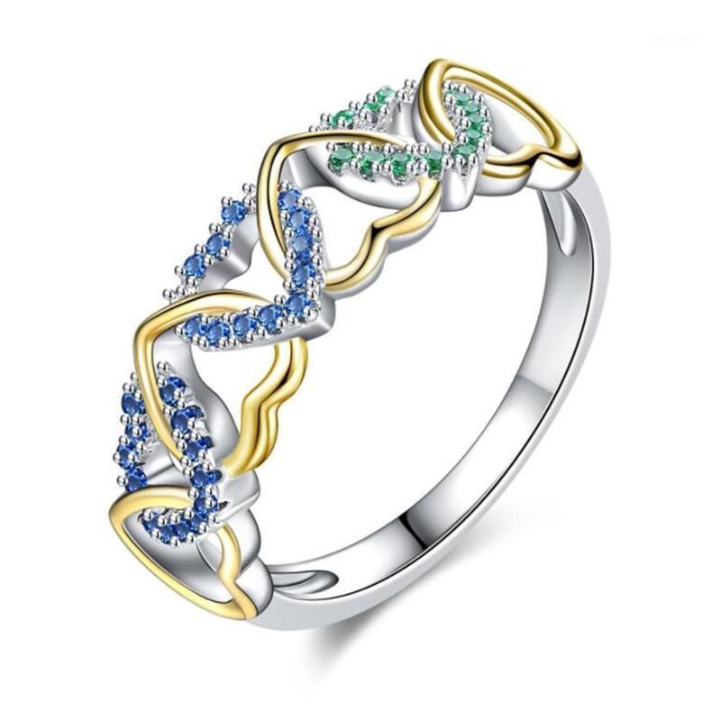 

Wedding Rings 100% Fashion And Two-tone Ring Color Micro-inlaid Winding Heart-shaped Couple Creative Love1