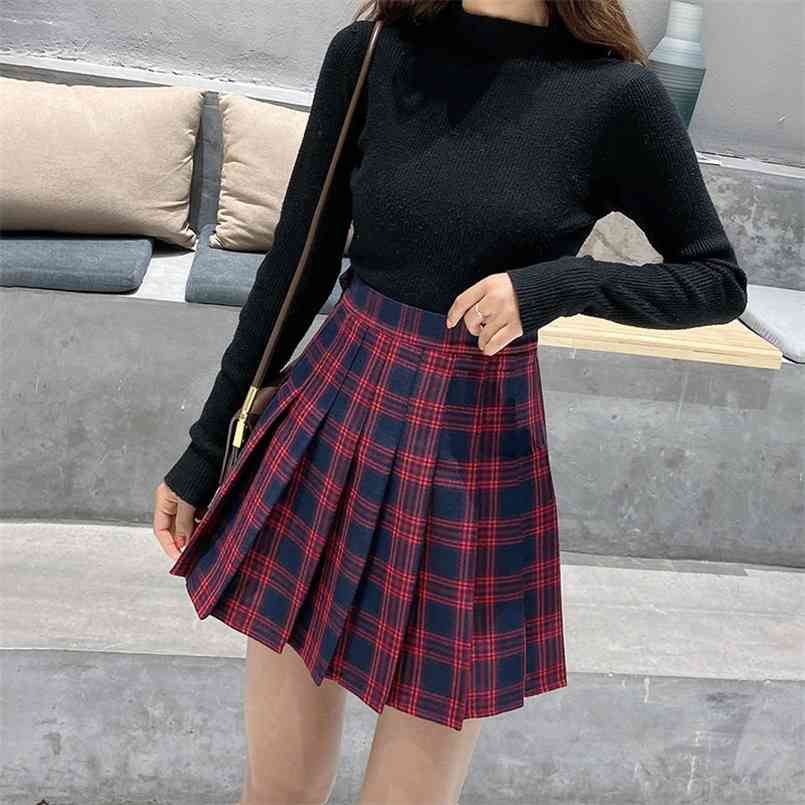 

Women Skirt High Waist Plaid Mini Korean Style Pleated Students School Unniforms Dance Short A Line 210708
