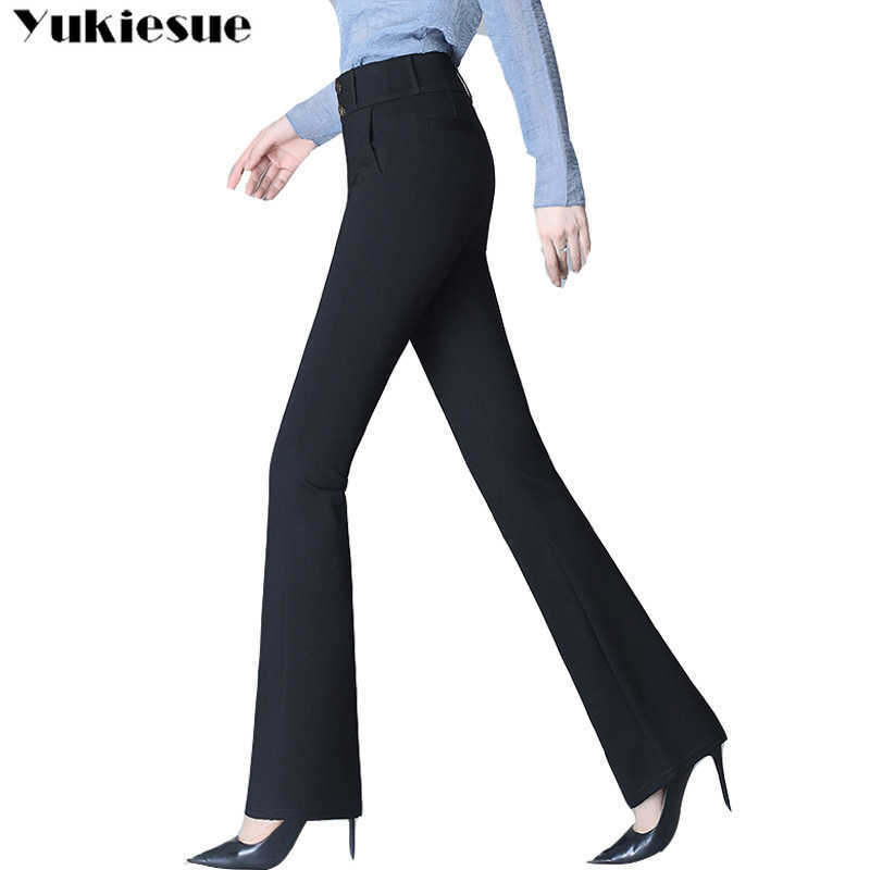 

Plus Size 4xl High Waist Women Casual Pants woman casual cotton capris Long Trousers Black flare Female Large 210608, Full length