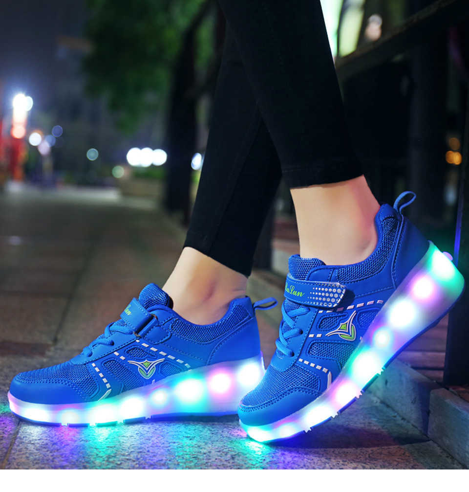 Zapatillas de rodillos de zapatillas de deporte ruedas de ruedas LED Zapatos LED Niños Niños Iluminación Luminoso Luminoso Iluminado 210727