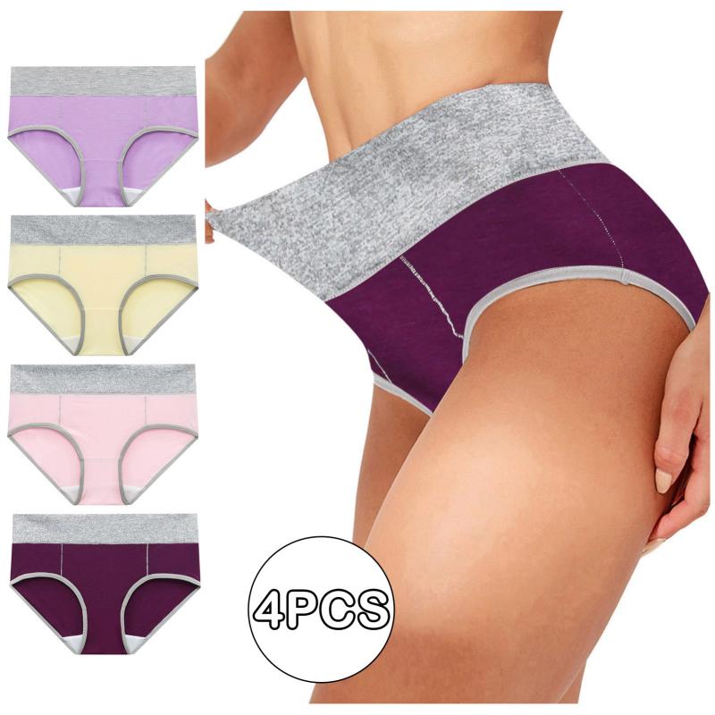 

Women's Panties 4Pcs Underwear Women Plus Size High Waist Cotton Briefs Sexy Lingeries Calcinha Shorts Underpants Panty Cueca Intimates, 4pc