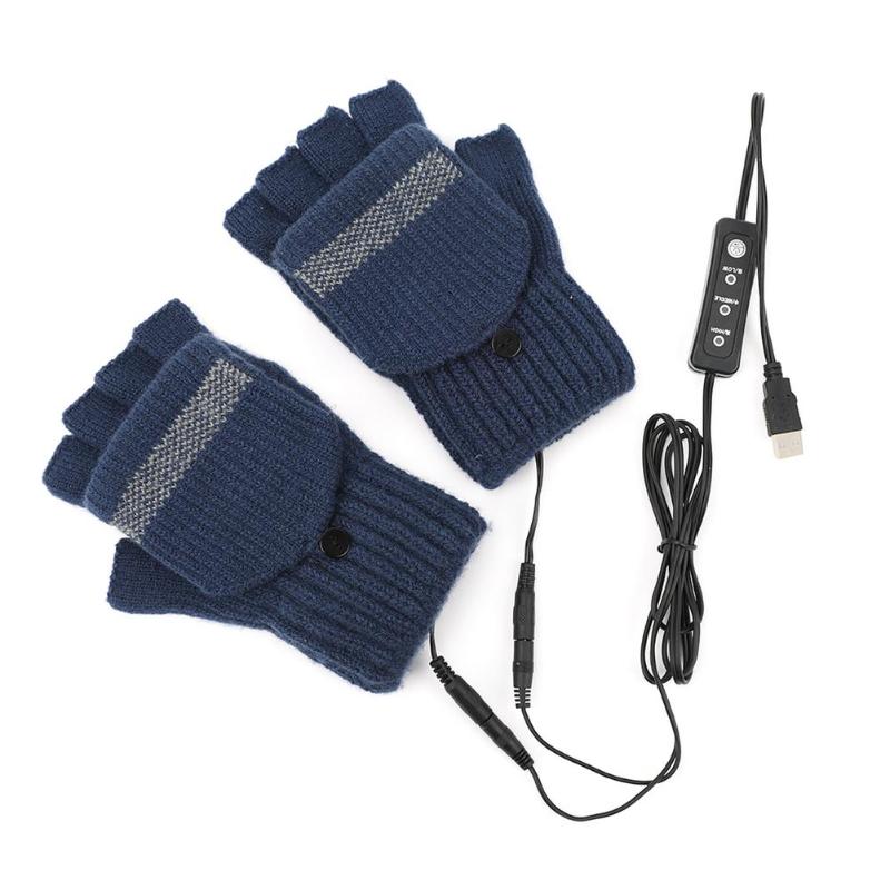 

Sports Gloves Half-finger Warm Heated Adjustable Electric Heating Knitted USB Charging Cold-proof Mitten Unisex Winter Outdoor, Black