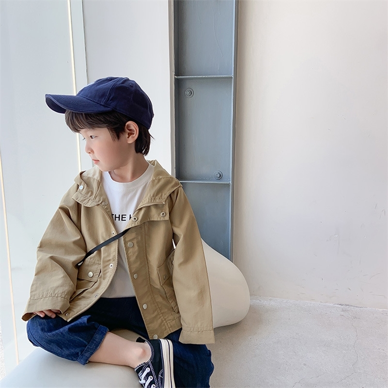 

Autumn boys fashion simple hooded zipper jackets 2-7 years children loose casual coats 210708, Khaki