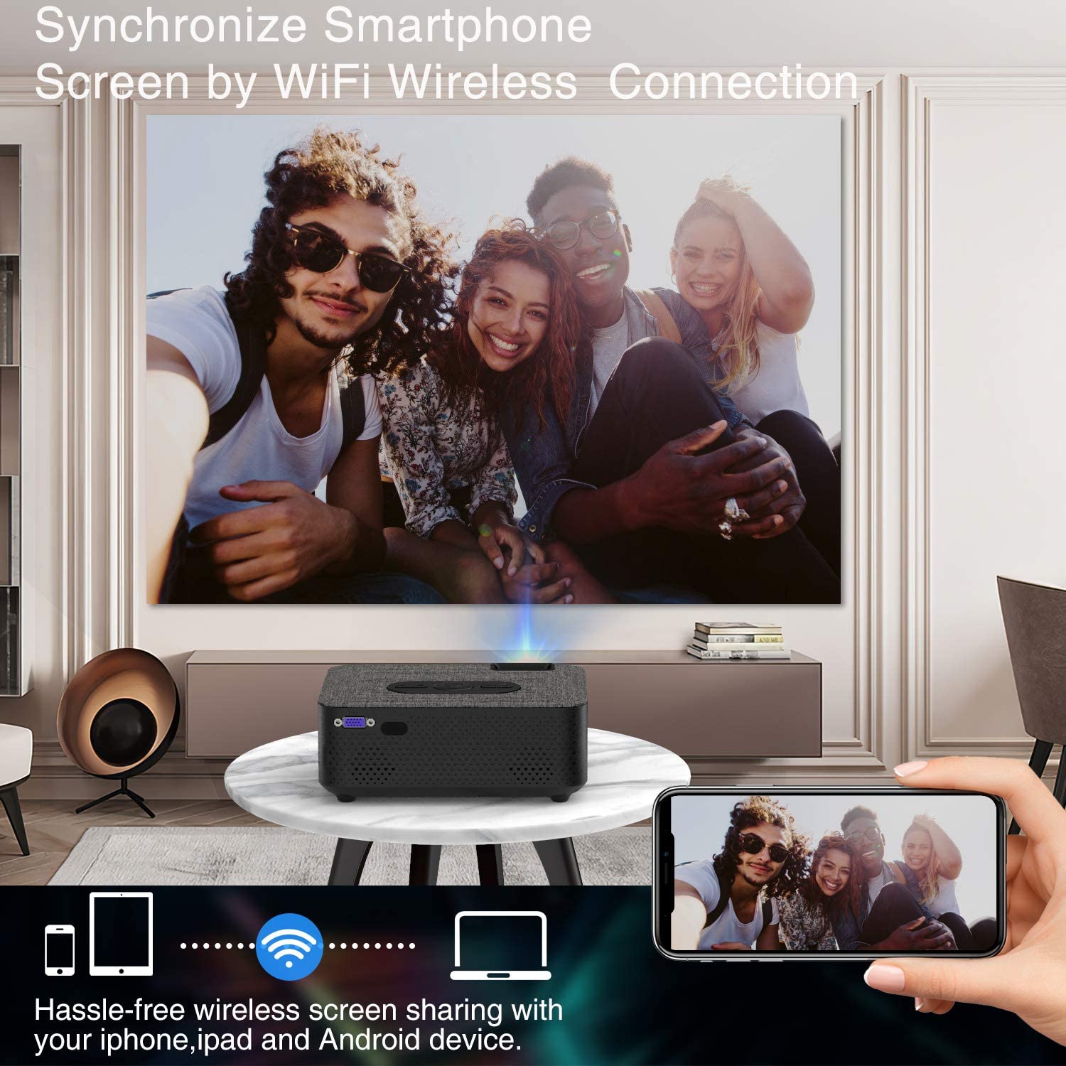 

MINI Projector W18 Optional W18C Wireless Sync Display For Phone LED Projector for 1080P Video for Home theater conference projection