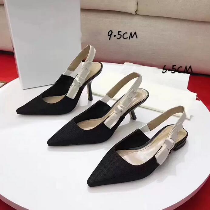 

Summer designer banquet dress shoes flat heel 6.5cm 9.5cm high-heeled sexy pumps pointed toe sling back women shoe size 35-41