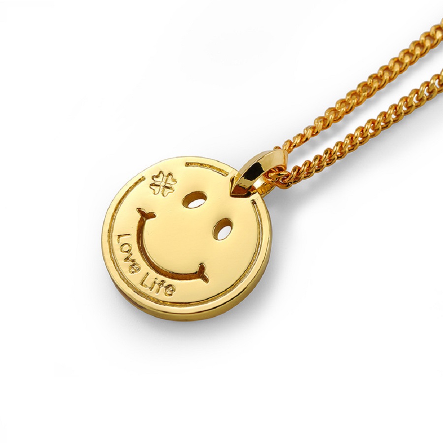 

Fashion Mens Women Charm Smiling Face Gold Color Pendant Necklace Design 60cm Long Chain Love Life Jewelry Woman Men Necklaces Gifts