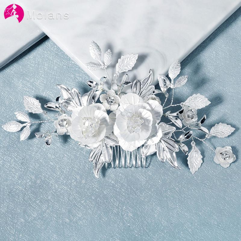 

Headpieces Molans Silver Rhinestone Wedding Hair Combs Accessories For Bridal Flower Headpiece Women Bride Ornaments Jewelry