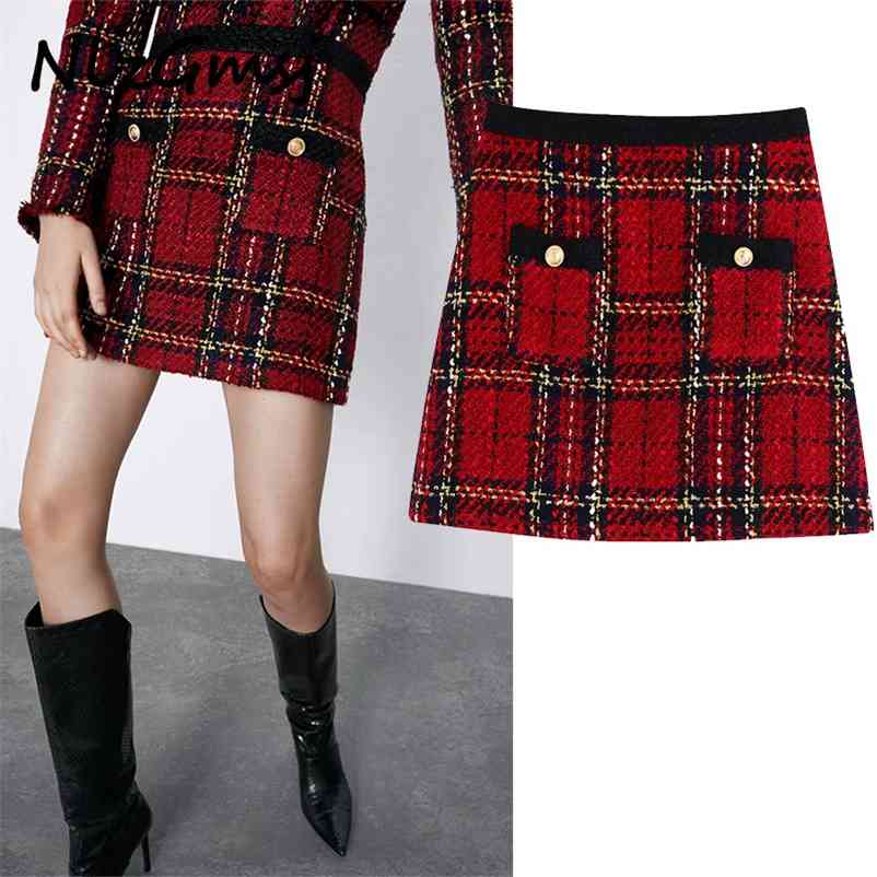 

Skirt Tweed High Waist Mini Autumn Vintage Plaid Short Female Winter Elegant Casual Pocket 210628, As picture