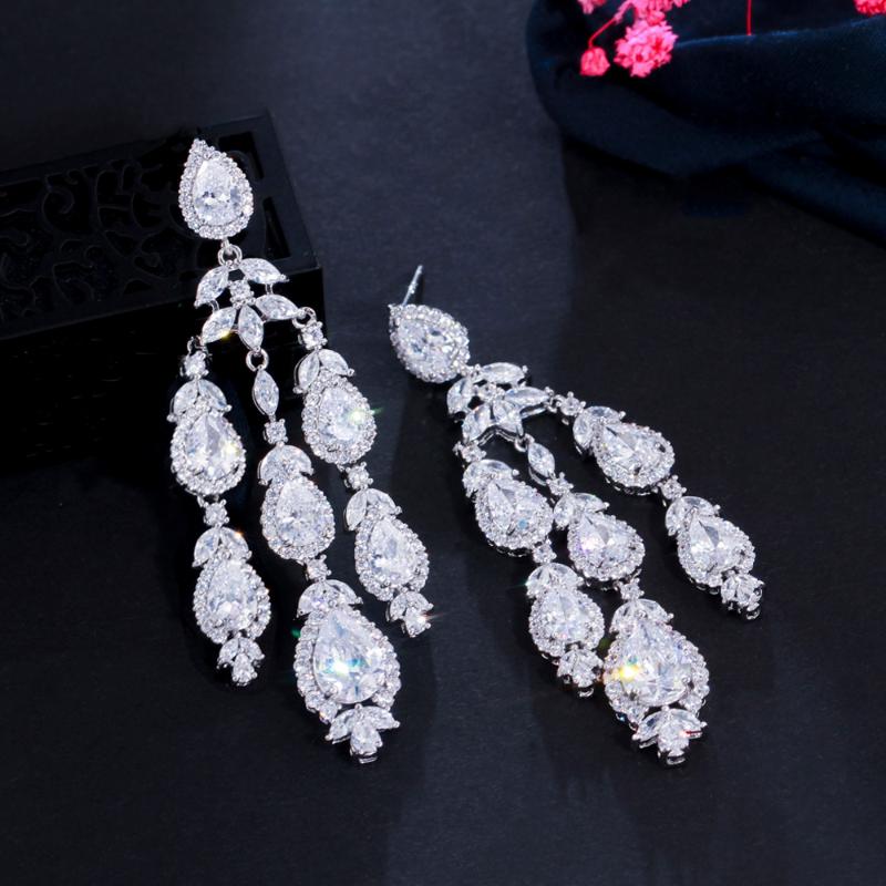 

Dangle & Chandelier ThreeGraces Noble Design Cubic Zirconia Luxury Bridal Wedding Long Earrings For Women Party Jewelry Accessories ER686, Silver