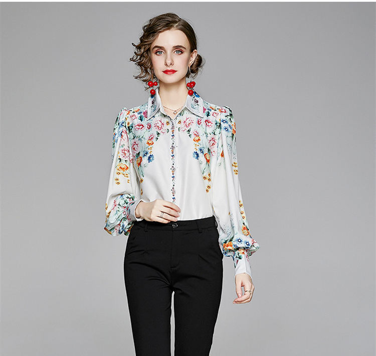 

Luxury Fashion Runway Floral Shirts Women's Designer Blouses Long Sleeve Spring Autumn Elegant Ladies Printed Shirt Office Slim Fit Stylish Button Tops Wholesale, Customize