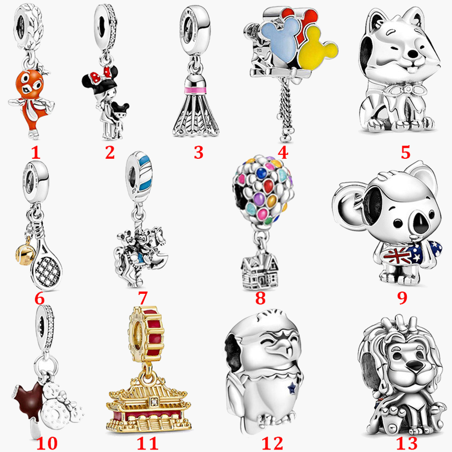 

Fine jewelry Authentic 925 Sterling Silver Bead Fit Pandora Charm Bracelets Hot Air Balloon, Cute Fashion String Pendant Safety Chain Pendan, Black