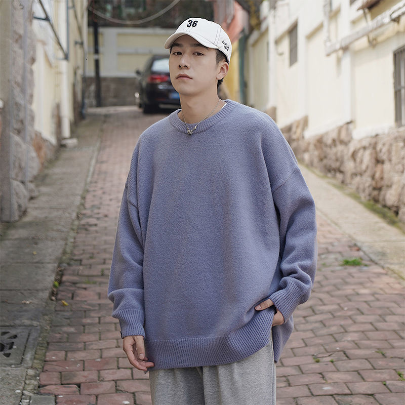 

2021 New Winter Sweater Men's Warm Fashion Solid Color Casual O-neck Knitted Pullover Smen Loose Korean Knitting Sweaters Mens Clothes Wz92, Army green