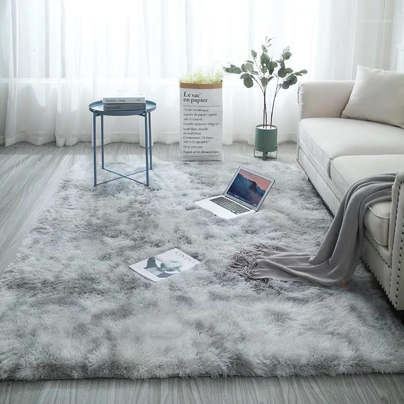 

Carpets Nordic Plush Carpet Soft Anti-Slip Bedroom Mat Water Absorption Living Room Faux Fur Area Tie-Dyeing Rug Floor Blanket