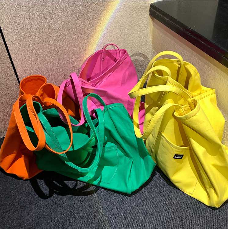 

Duffel Bags Many Colors Canvas Totes Bag For Women Large Capacity Shoulder Fashion Lady Handle Summer Girls Shopping Bolsas, Orange