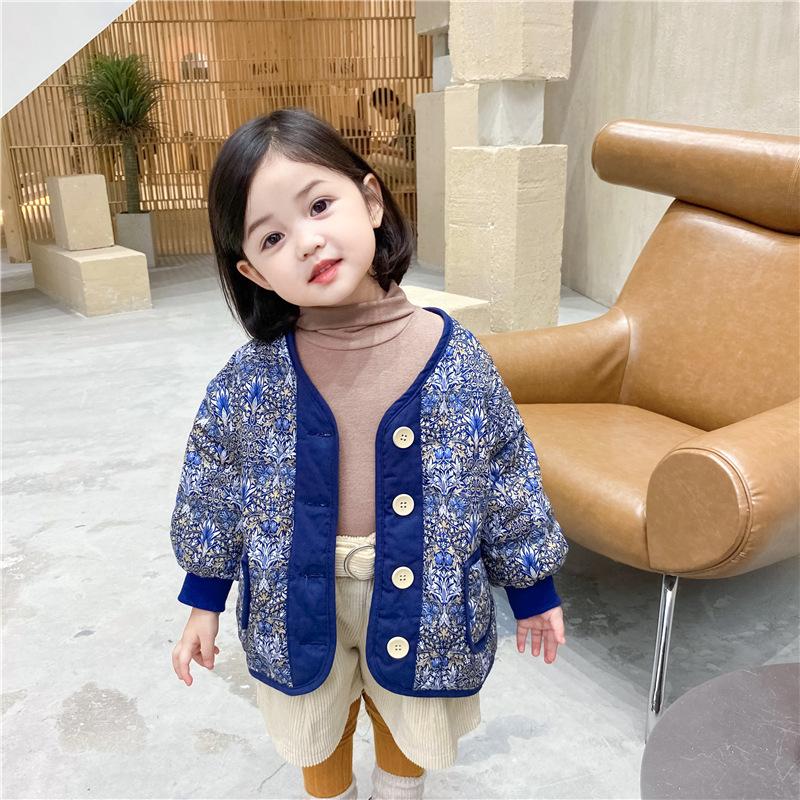 

Jackets 2021 Autumn Arrival Girls Fashion Floral Coat Kids Korean Deisgn, Blue;gray