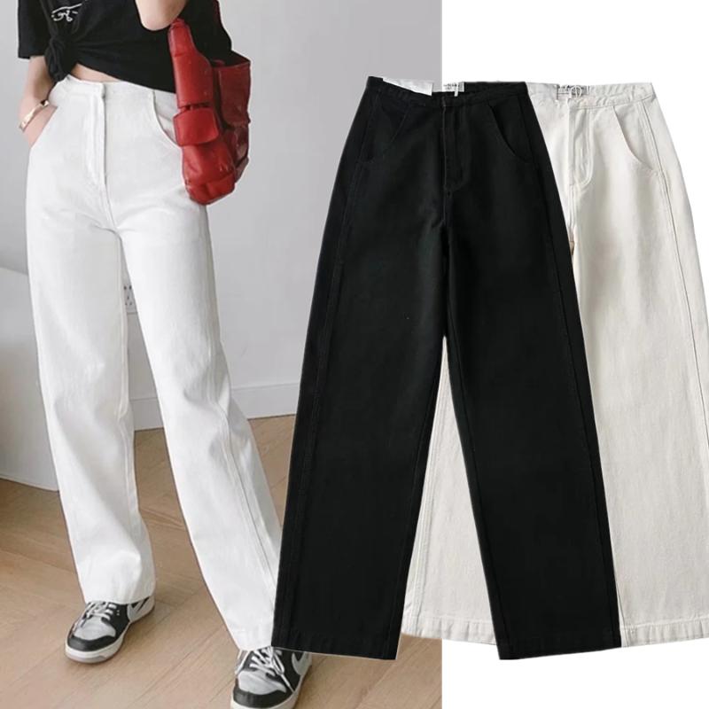 

Women' Jeans Withered Denim Pants Women Vintage Mom Woman England Style Fashion Solid High Waist Loose Boyfriend For, Black