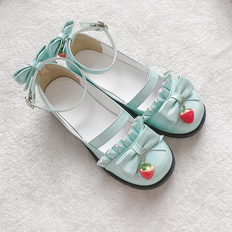 

Strawberry Pendant Bowknot Sweet Girl Kawaii Tea Beautiful Japanese Party Anime Gothic Lolita Shoes Harajuku Cosplay Woman T5t5