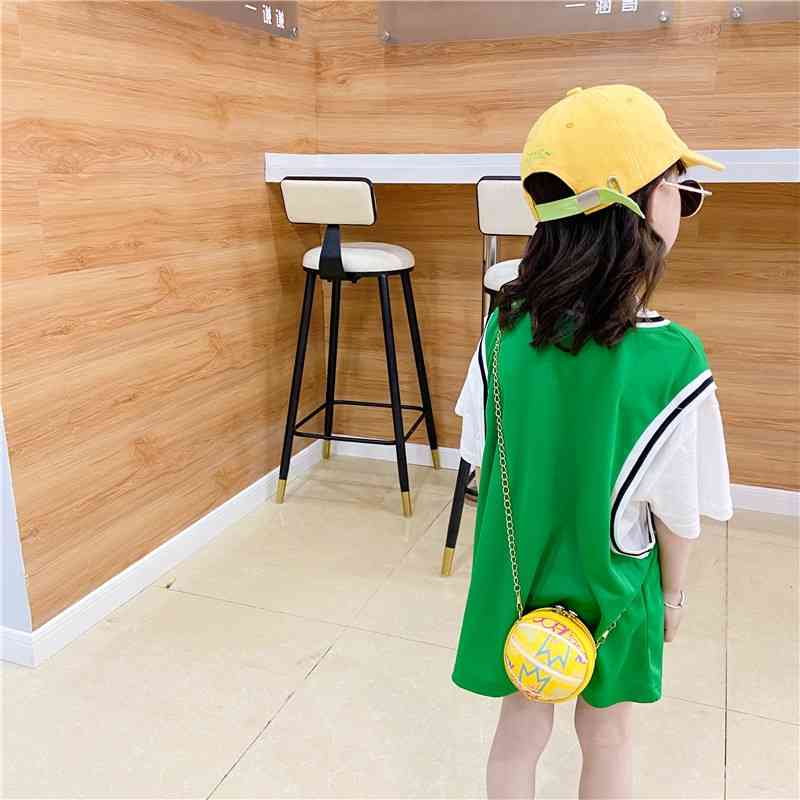 

2021Children's cute basketball shape baby Mini zero wallet cartoon graffiti boys and girls one shoulder bag fashion, Red
