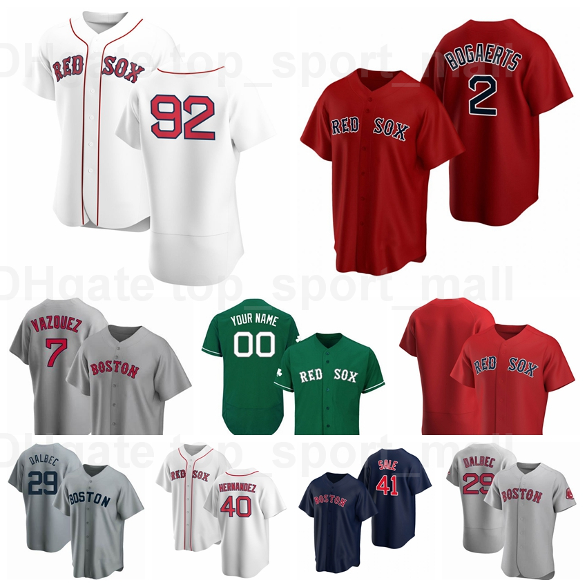 

New Baseball 2 Xander Bogaerts Jersey 92 Jarren Duran 40 Marco Hernandez 29 Bobby Dalbec 41 Chris Sale Navy Blue Red White Grey, Blue;black
