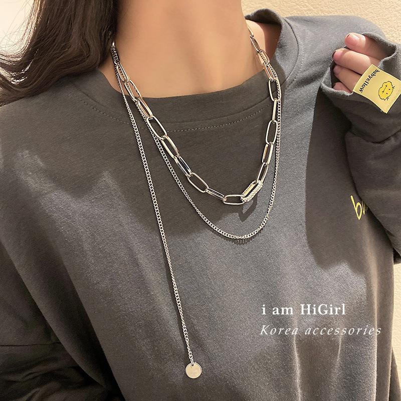 

Chains The Fashion Metal Cold Wind Ins Atmospheric Personality Wafer Chain Necklace Pendant Hip-hop Long Of Clavicle
