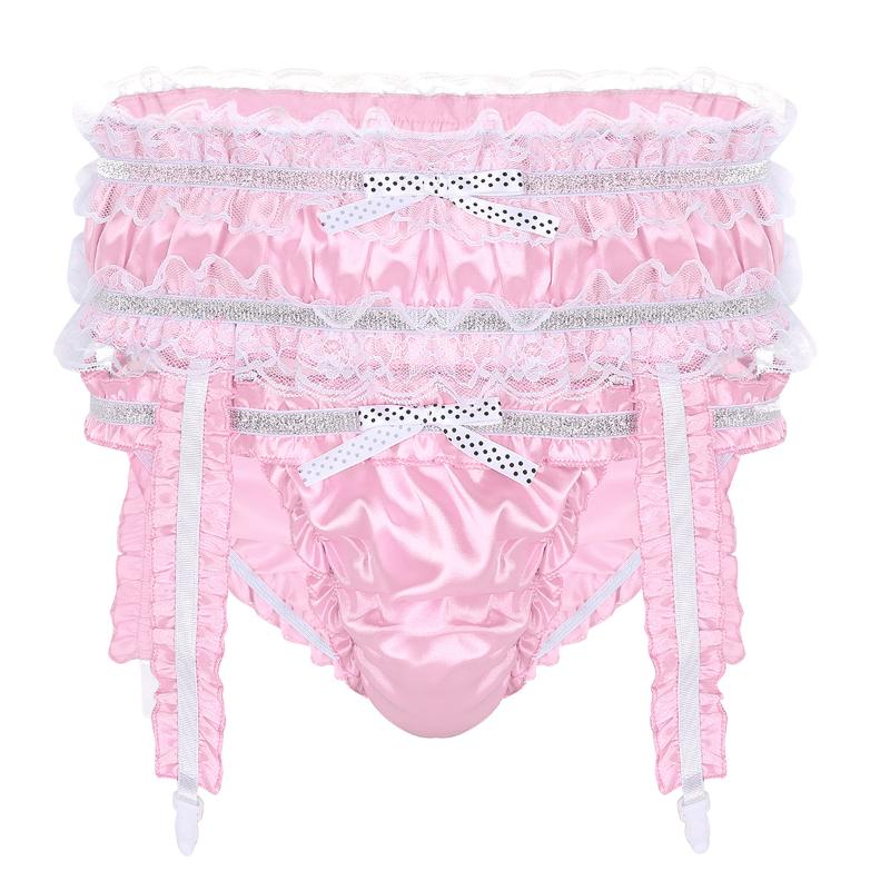 

Men's Swimwear Mens Wetlook Lingerie Underwear Soft Shiny Satin Ruffled Frilly Low Rise Stretchy Bottom Panties Sissy Bikini Brief With Gart