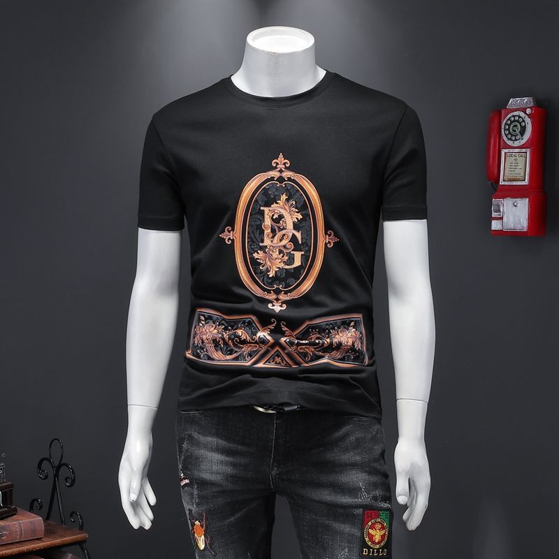 

New Casual T-shirt Streetwear 2021 Luxury Paisley Short Sleeve Camisetas Club t Shirt Men Black Gold Print Summer Cl51