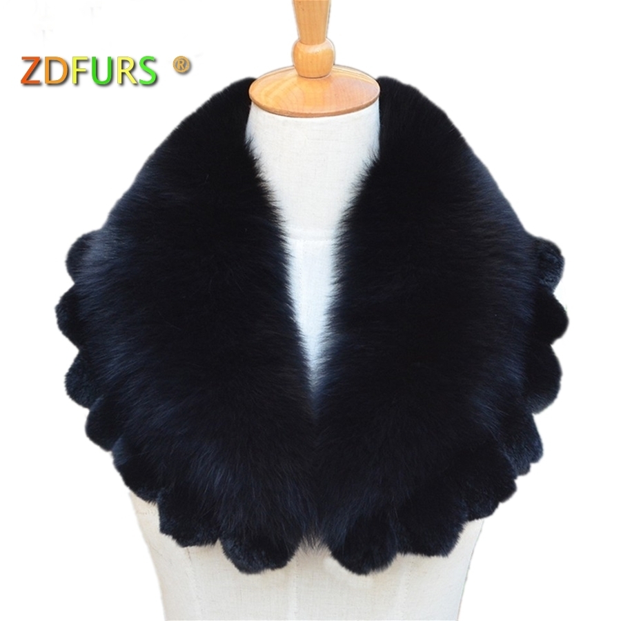 

ZDFURS * women's winter coat collar accessories Genuine fox fur collar scarf with rex rabbit fur lace ZDC-163006 Y201007