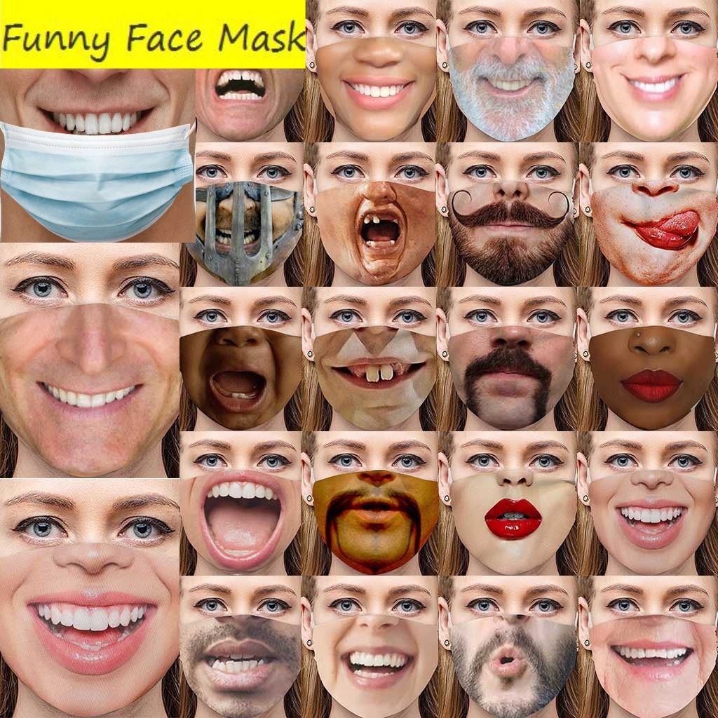 

2021 New Artificial face cool funny adults Pretend not to wear a mask facemask Cotton masks Fake lifelike special Tricky