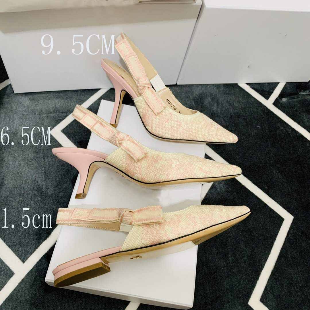 

2019 hot sale letter bow high heels designer sandals women's runway pointed bow tie designer flat canvas shoes 1.5cm 6.5cm 9.5cm with box, Black